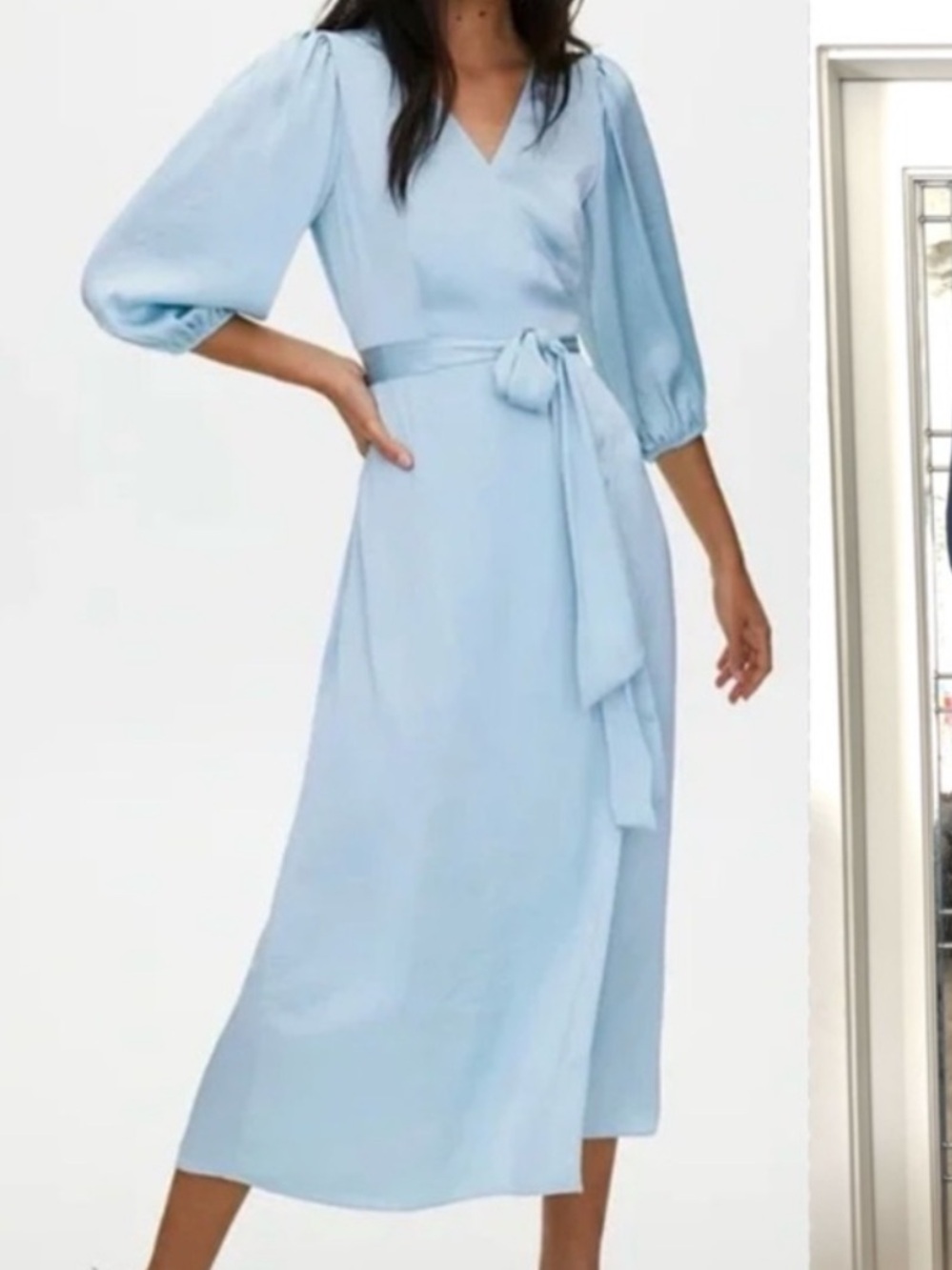 Aritzia Little Moon Pale Blue V-Neck Wrap Maxi Dress with Tie Waist